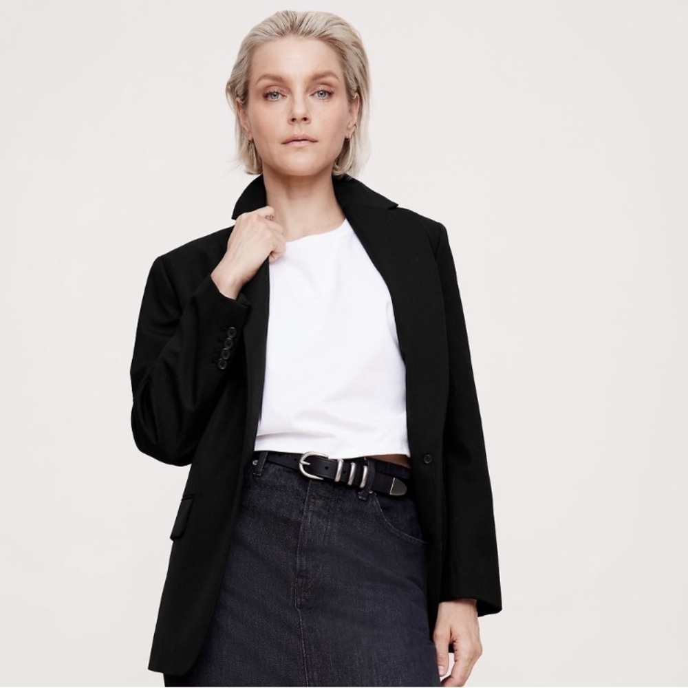 NEW! Banana Republic Black Boyfriend Wool Blazer - Multiple 539484 🎸
